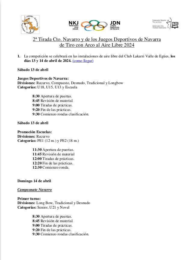CIRCULAR 2&ordf; Tirada JDN y Cto Navarro Aire Libre 2024